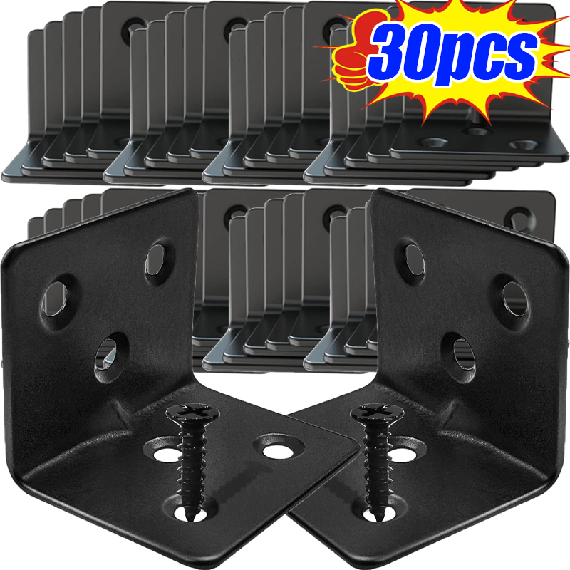 Furniture Hardware Black - 10/30 stuks zwarte L-vormige haakse hoekcode