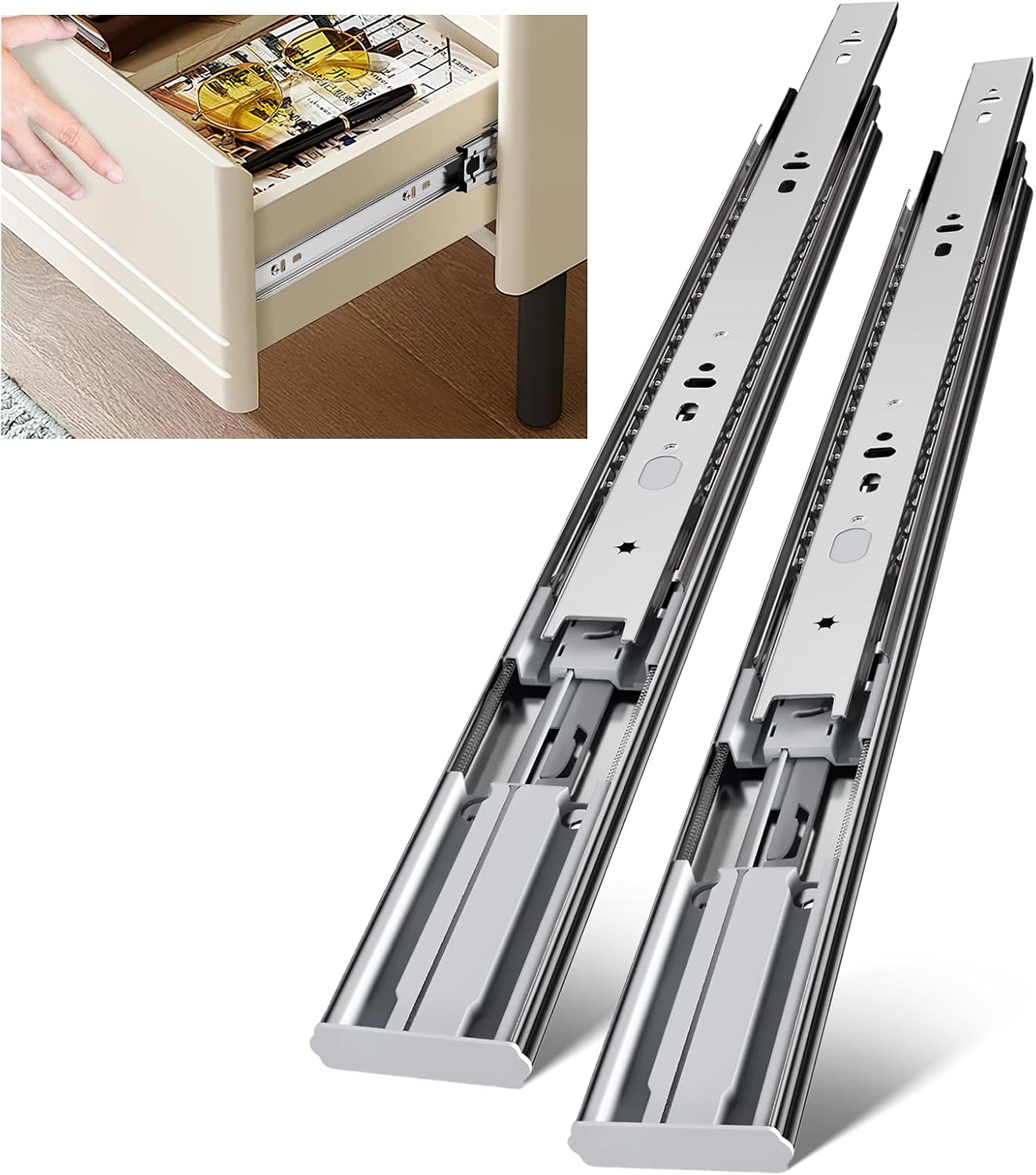Drawer Slide Pair - 22 inch zijmontage soft-close ladegeleiders, volledig