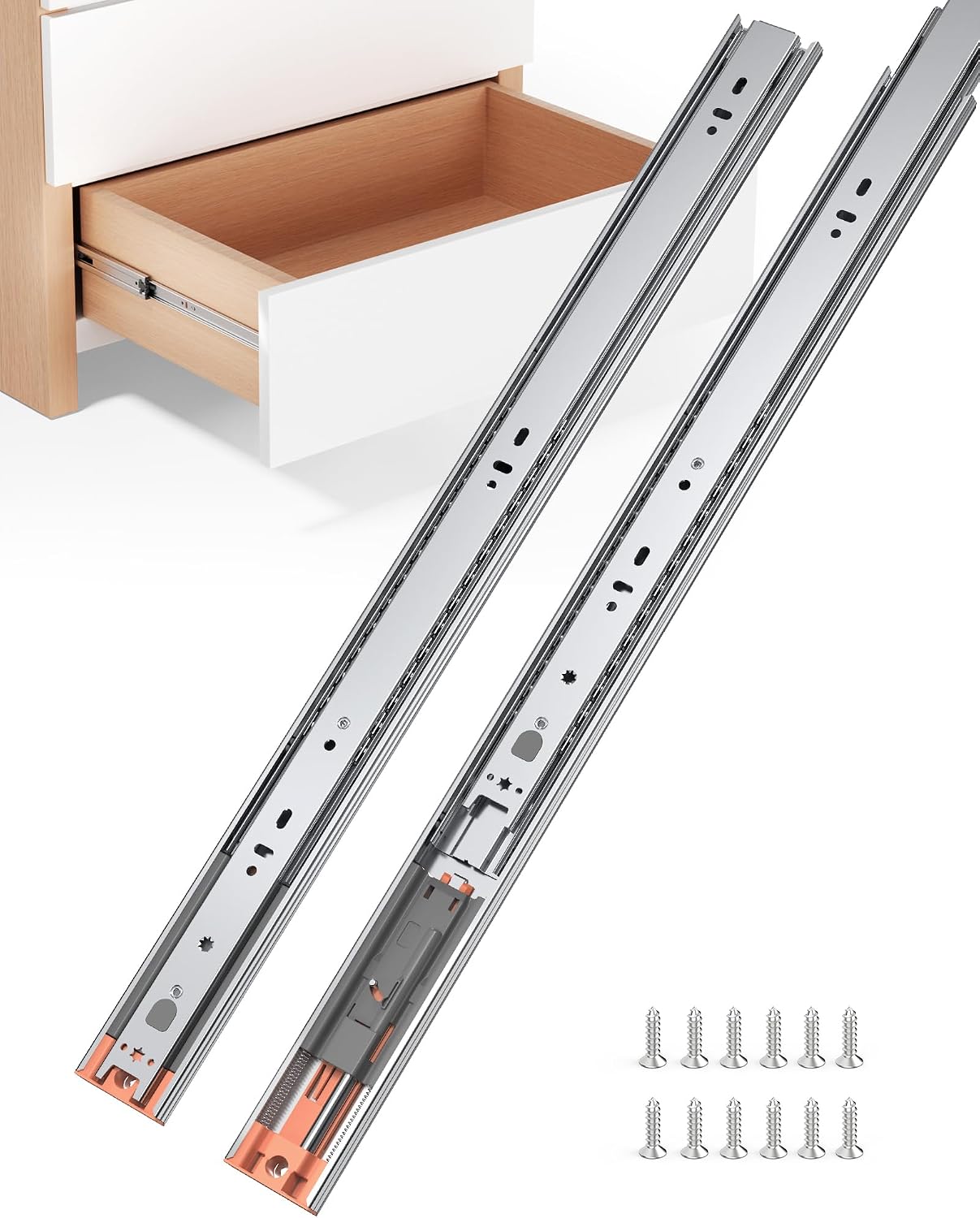 Drawer Slide Pair - 24 inch zijmontage soft-close ladegeleiders, volledig