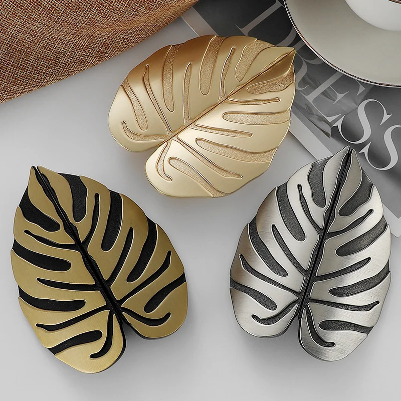 Drawer Pull Gold - Blad Handvat Zwart Goud Bladeren Creatieve