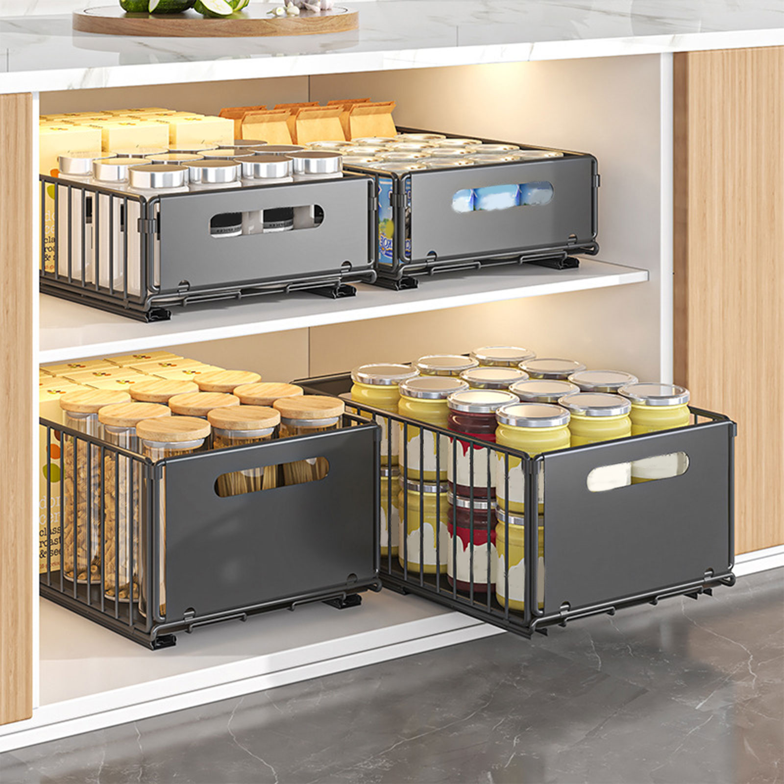 Drawer Slide Pair - Uittrekbare keukenopbergrek met schuifrails, lade-type kruidenrek