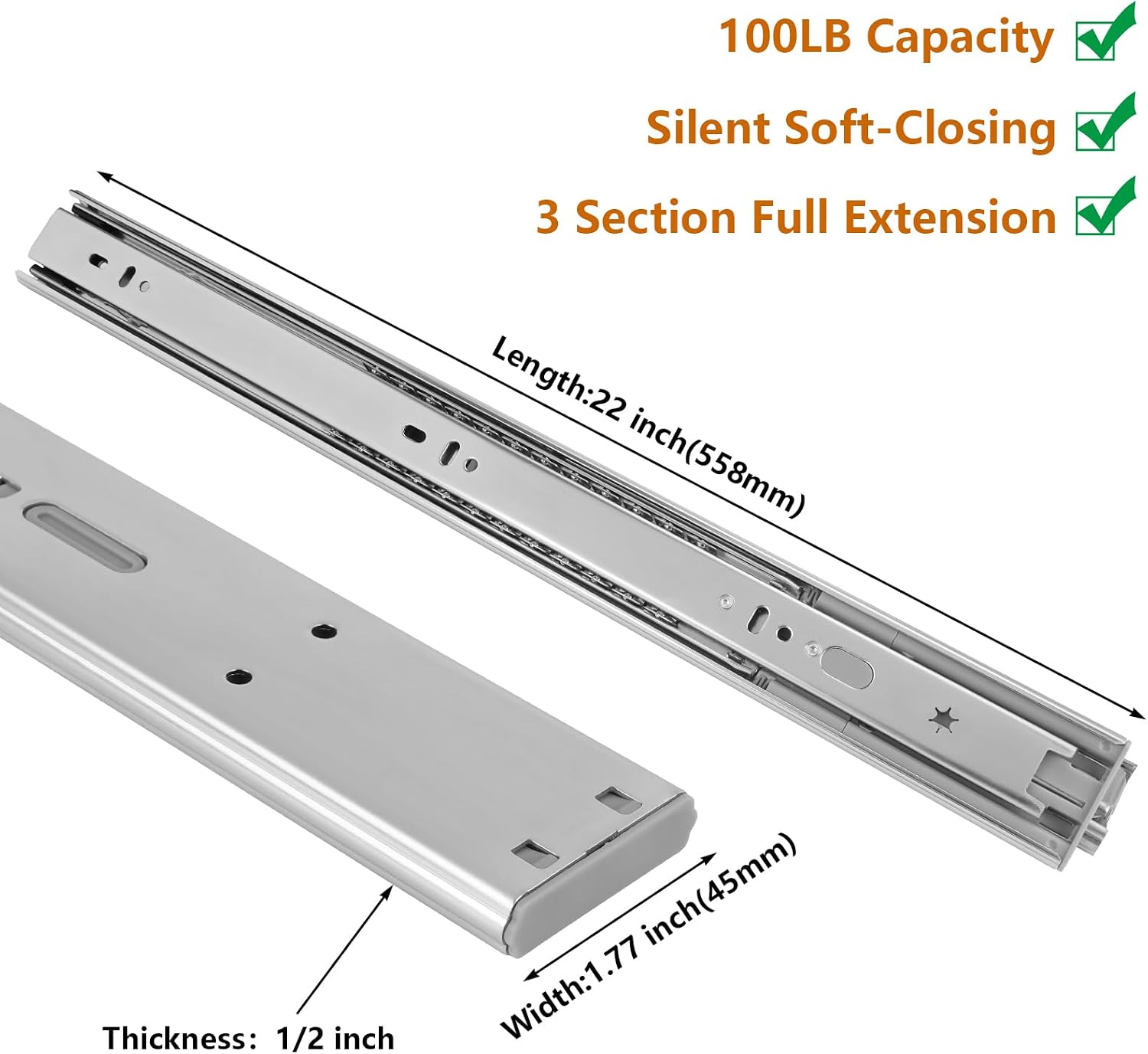 22 inch zijmontage soft-close  - Drawer Slide Pair recensie en prijs